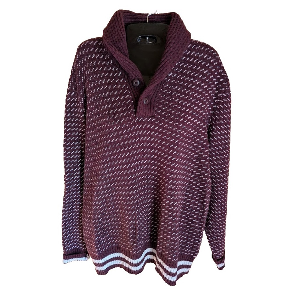 American Eagle Sweater Men L Burgundy Shawl Collar Birds Eye Pullover Knit Prep